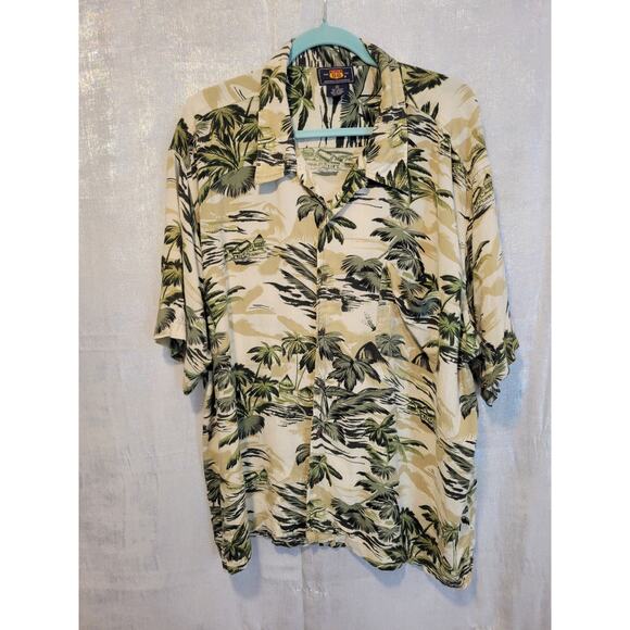 Route 66 Mens Retro 3X Green Palm Trees Hawaiian Shirt Vacation Beach Island - Picture 1 of 3